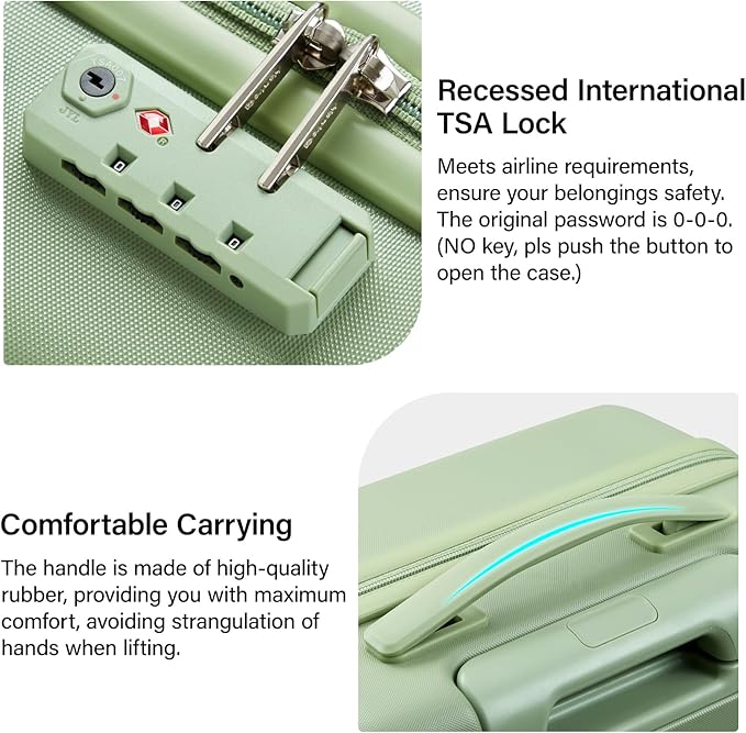 Hanke Luggage Sets 2 Piece with Spinner Wheels, 20/28 Inch Hard Shell Suitcases Set TSA Approved Luggage Travel Rolling Large Luggage(Bamboo Green)