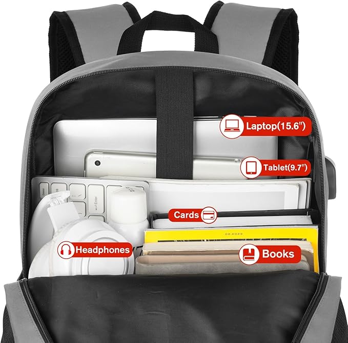 17 Inch School Backpack,Unisex Classic Bookbag Teens Schoolbag with USB Port for High School College Office Work Travel