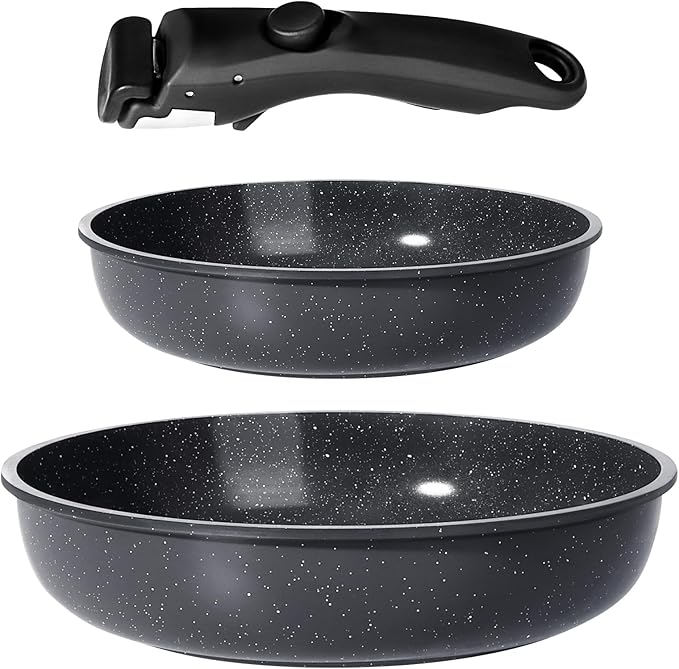 GiPP Ceramic Non Stick Frying Pans Set Removable Handle, Dishwasher & Oven Safe Nonstick Skillets with Detachable Handle, Healthy Cooking Compatible with All Stovetops, PFOA Free, RV Cookware set