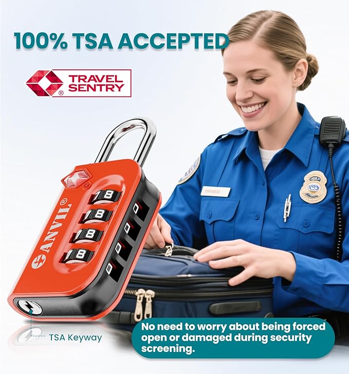 ANVIL TSA Approved Luggage Lock - 4 Digit Combination, 10,000 Combinations, Easy-Read Password Window, Travel Lock for Suitcases, Backpacks, Gym & Student Lockers, Baggage
