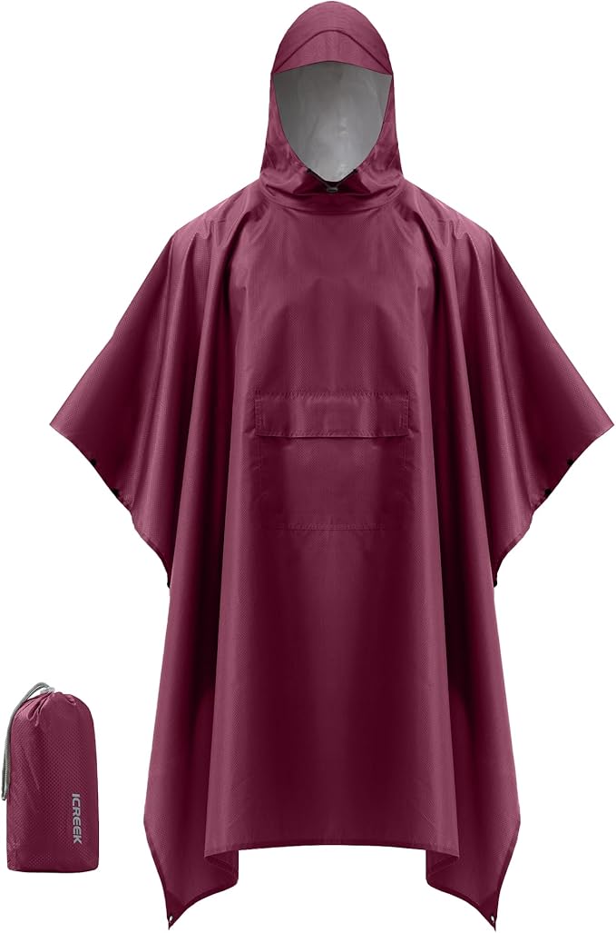 iCreek Hooded Rain Poncho with Pocket Waterproof Lightweight Unisex Raincoat Jacket for Hiking, Camping, Outdoor