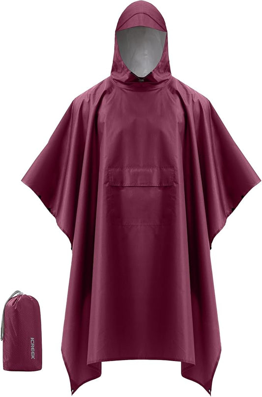 iCreek Hooded Rain Poncho with Pocket Waterproof Lightweight Unisex Raincoat Jacket for Hiking, Camping, Outdoor