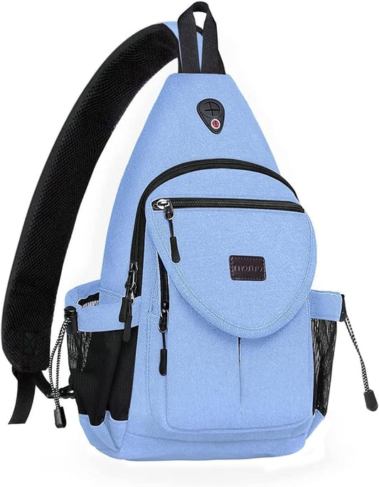 MOSISO Sling Backpack,Canvas Crossbody Hiking Daypack Bag with Anti-theft Pocket, Air Blue