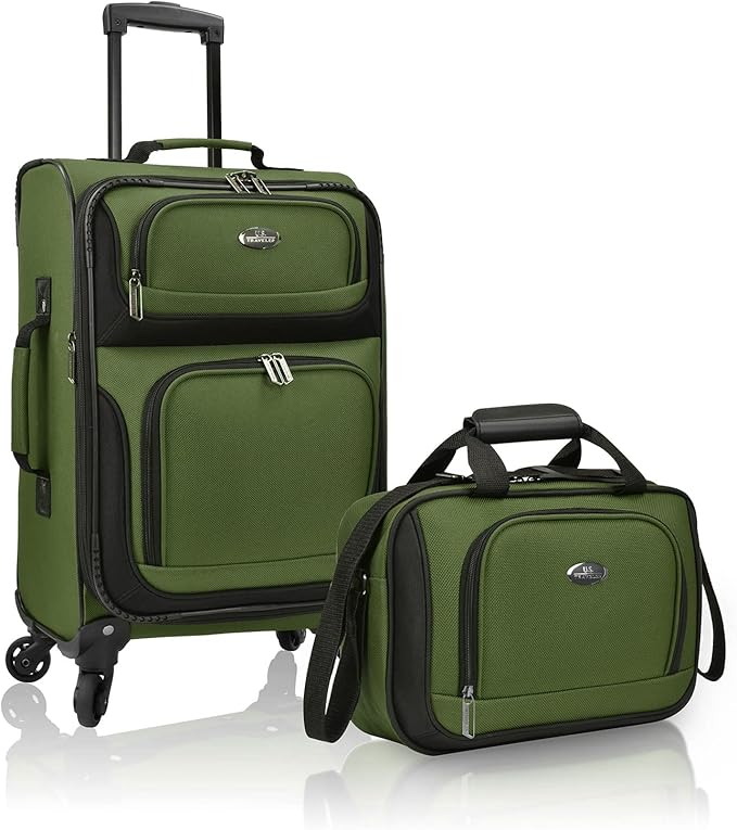 U.S. Traveler Lightweight Rolling 20" Carry On Luggage Softside Suitcase, Green, 4 Wheel