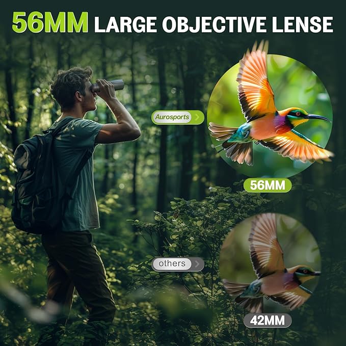 15x56 Binoculars for Adults High Powered - Aurosports HD Large View Binoculars with Clear Low Light Vision - Lightweight Easy Focus Bird Watching Hunting Hiking Cruise Travel - Green