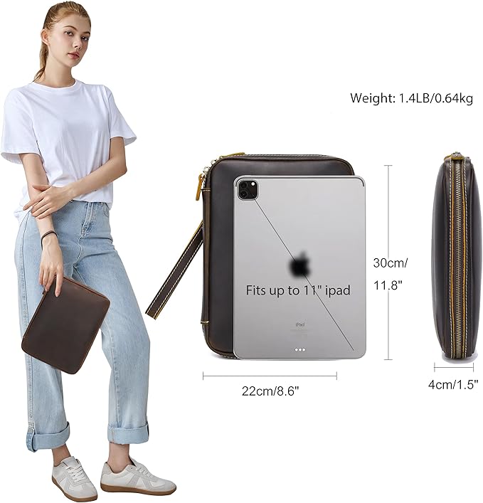LANNSYNE Full Grain Leather Electronic Organizer Accessory Travel Tech Pouch, Cable Accessories Bag, Storage Carry Case for Charger, Phone, Power Bank, Cables