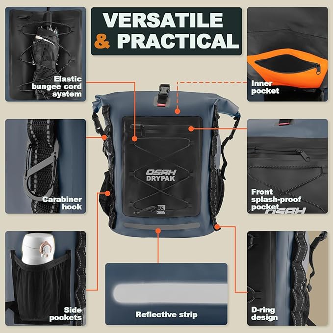 Waterproof Backpack Dry Bag 35L/55L/85L – Heavy Duty Roll-Top Hiking Backpack Sack Keeps Gear Dry for Travel, Kayaking, Boating, Camping, Rafting and Fishing
