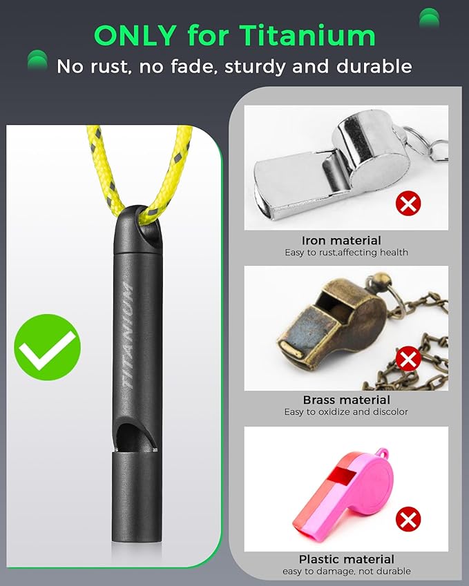 Titanium Emergency Whistle, Survival Safety Whistles for Coaches,Dog Training,Hiking, Life Saving-Loud up to 120db