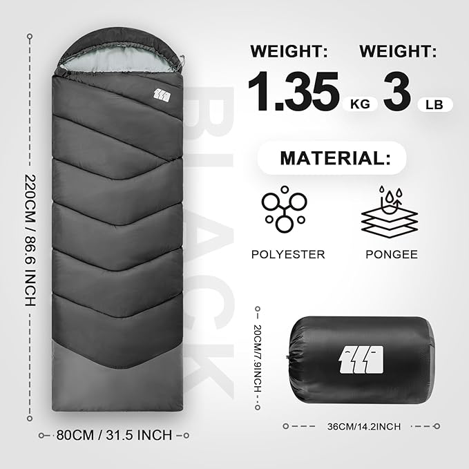 Sleeping Bags for Adults Cold Weather,Portable, Waterproof,Lightweight Sleeping Bag for Tall Girls Boys with Compression Sack for Warm Camping, Hiking, Outdoor & Indoor
