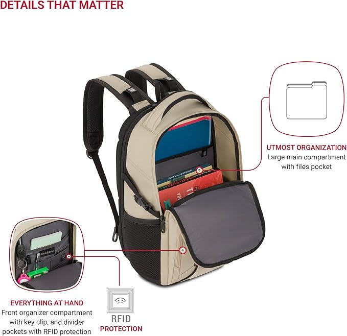 SwissGear Mini 1900 Scansmart Slim Version Laptop Backpack, Oatmeal, 16-Inch