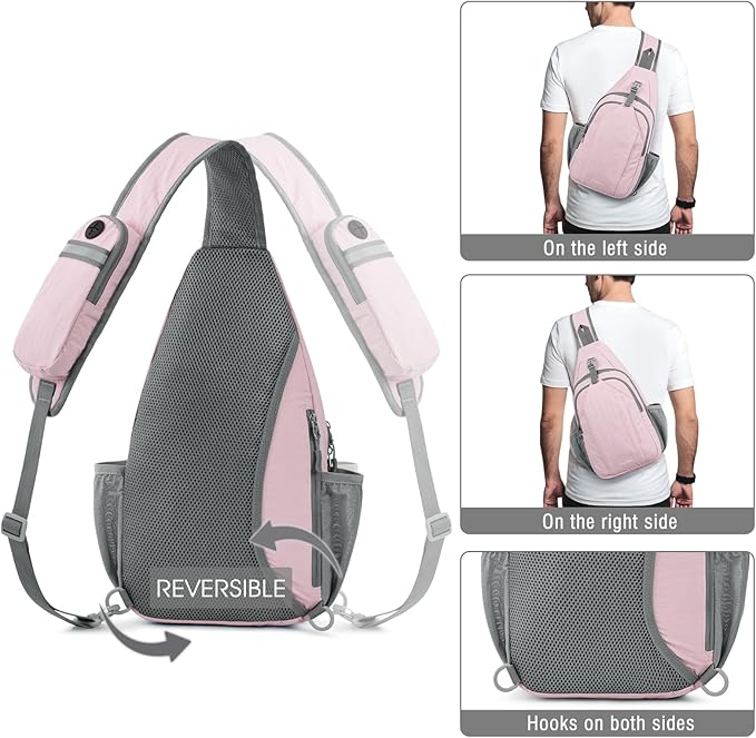 G4Free Sling Bag RFID Blocking Sling Backpack Crossbody Chest Bag Daypack for Hiking Travel (Pink)