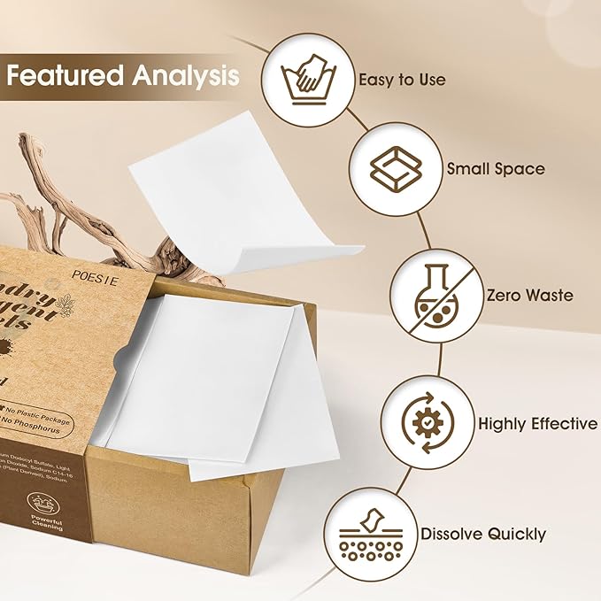Poesie Laundry Detergent Sheet Sandalwood Scent 160 Sheets Non Plastic Washing Sheets Detergent Travel Laundry Kit No waste Portable Soap Sheet for Machine Wash & Hand Wash