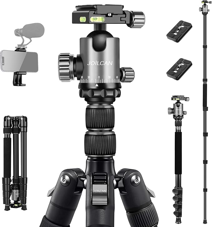 JOILCAN Tripod for Camera, 81" Aluminum Camera Tripod Monopod, Heavy Duty Travel Tripods for Spotting Scope Binoculars Laser Level, Payload 35Lb