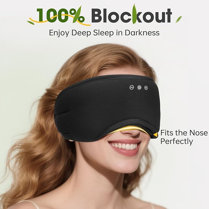 Sleep Headphones with Bluetooth 5.4 Sleep Mask, Bamboo Cotton Music Wireless Bluetooth Eye Mask for Sleeping, Earphones HD Speaker Microphone for Travel, Gifts for Men Women, Black