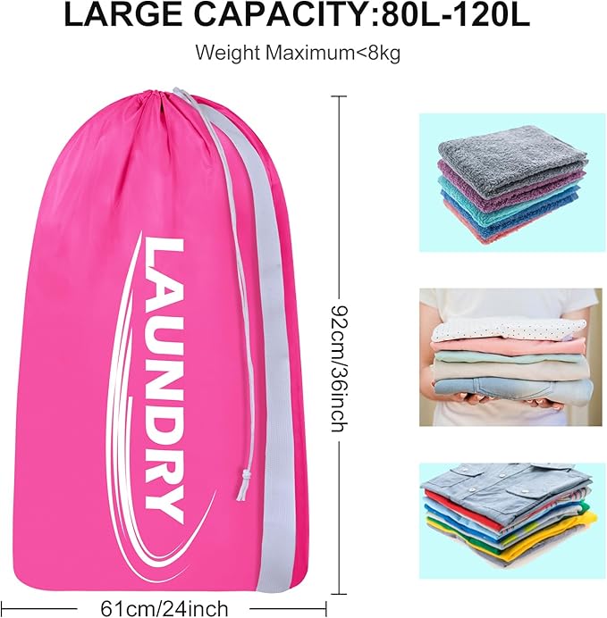 Sylfairy 2 Pack XL Laundry Bag with Strap,Heavy Duty Travel Laundry Bag,Rip-Stop Dirty Clothes Shoulder Bag with Drawstring,Easy Fit a Laundry Hamper or Basket Travel Essentials