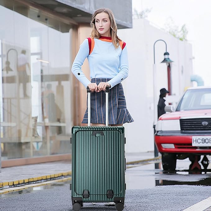 feilario 20in Aluminium Frame PC Hard Shell Spinner Wheels Luggage, Built-In TSA lock Carry on Suitcase, with Cup Holder, USB Port, Phone Holder