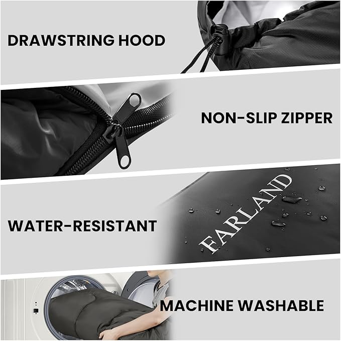 FARLAND Sleeping Bags 30℉ for Adults Teens Kids with Compression Sack Portable and Lightweight for 3-4 Season Camping, Hiking,Waterproof, Backpacking and Outdoors