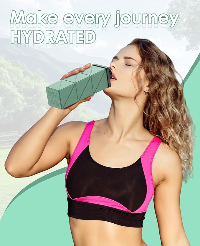 Collapsible Water Bottle, 2nd Generation Leakproof BPA-Free Travel 24.3oz(720ml), Lightweight Reusable, Portable for Travel Cycling Gym Camping Sports, Green