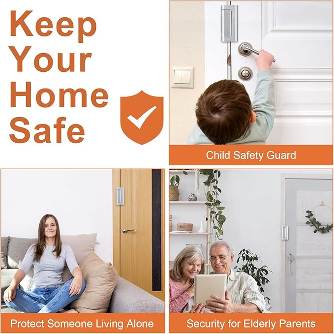 2 Pack Home Security Door Lock,Childproof Door Reinforcement Lock,with 3" Stop Withstand 800 lbs,for Inward Swing Doors,Night Kids Safety Metal Flip Lock Deadbolt Latch (White)