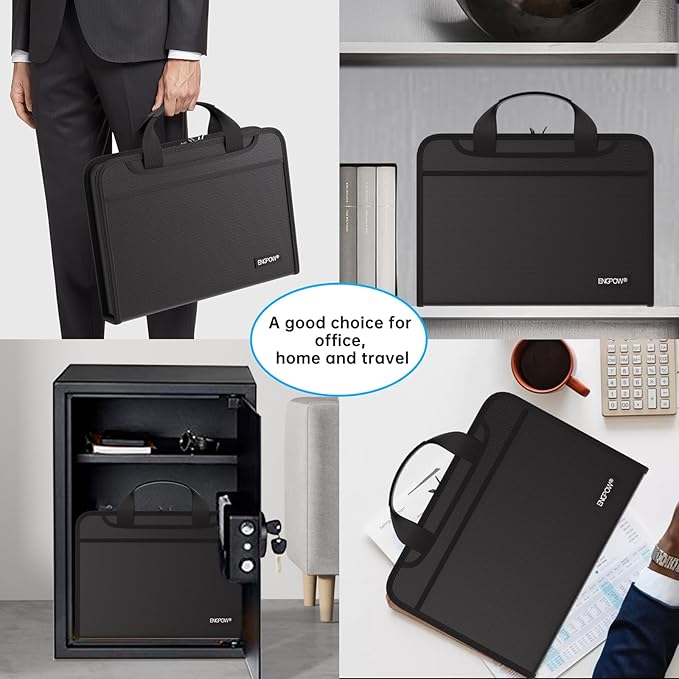 ENGPOW Accordion File Organizer,Fireproof Expanding File Folder with Multi Pockets,13 Pockets Document Organizer with Handle & Labels,Portable Home Travel Safe Storage for Letter A4 Files and More