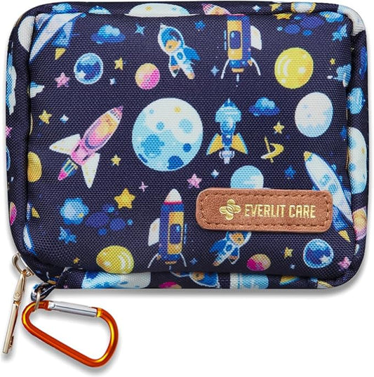 EVERLIT Mini Rescue Pack | 105 Medical Essentials Organized in Portable Storage Bag | Pocket Size Kids First Aid Kit with D Ring | Small Family-Friendly Travel Medical Kit (Space)