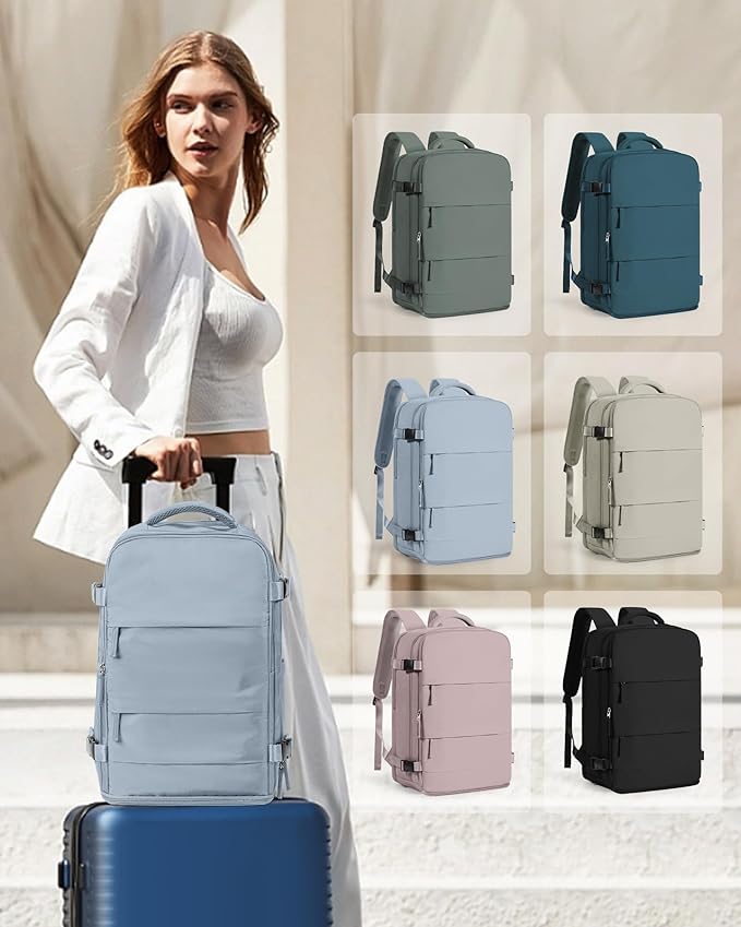 coowoz Travel Backpack Carry On for Women Man Gym Backpack with Laptop Compartment Mochila de Viaje Teacher Personal Item Backpacks Rucksack Airplane Accessories Must Haves Grey Blue Small