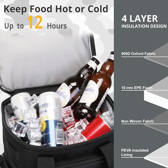 Tactical Backpack Cooler,Lunch Backpack for Men Adults Work with Handle，Soft Cooler Backpack Insulated Waterproof Leak Proof