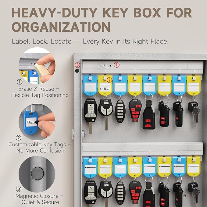 WeHere 120 Key Lock Box Wall Mount, APP Bluetooth/OTP/Wi-Fi/Fixed Code/Key Unlock, Smart Key Cabinet with Key Tag, Key Organizer Holder Box, Key Management Directory for Office, Valet, Realtor, Hotel