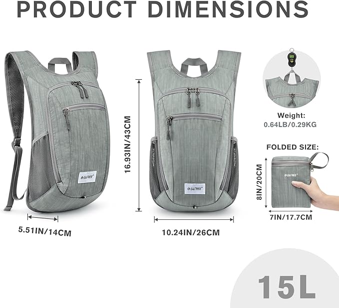 G4Free 10L/15L Hiking Backpack Lightweight Packable Hiking Daypack Small Travel Outdoor Foldable Shoulder Bag