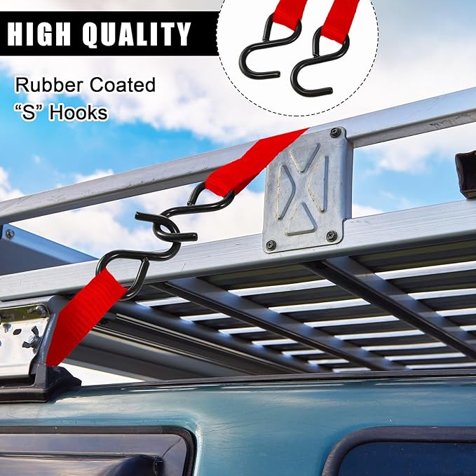 16 Pcs Cambuckle Tie Down Straps 1763lbs Break Strength Securing Straps 1'' x 15 ft Cambuckle Tie Downs with S Hook for Motorcycle, Kayak, Car, Truck, Boat Moving, Securing Cargo(Red)