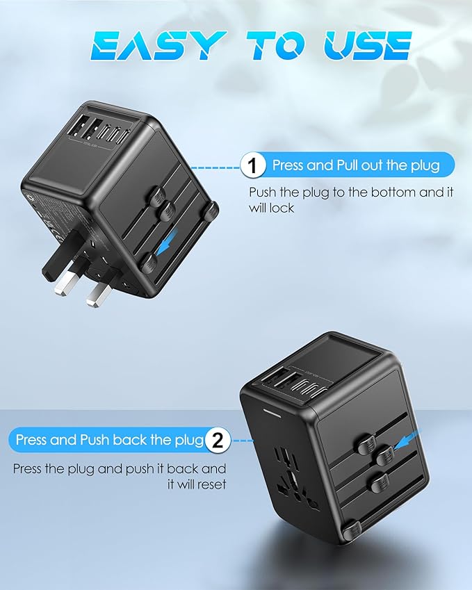 Universal Travel Adapter, 6.0A 30W International Power Adapter, 5 USB C/A Ports + AC Outlets for All USB Devices, Type I C G A Plugs 110V 220V A/C, European Travel Plug Adapter for 200+ Countries