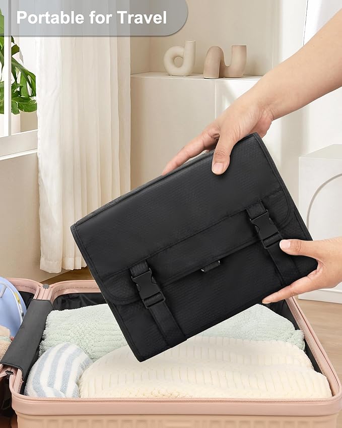 Relavel Hanging Toiletry Bag with Shoes Pocket, 360° Hook Travel Cosmetic Organizer, Waterproof, Multi-function for Makeup and Toiletries, Portable Storage Bag for Gym, Camping, Travel - Black