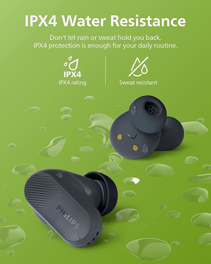 PHILIPS TAT3519 Wireless Earbuds,True Wireless Headphones with Noise Canceling Pro,Dynamic Bass,Clear Call,24 H Battery Life,Fast Charging,Bluetooth 5.3,IPX4,App/Touch Control,Black