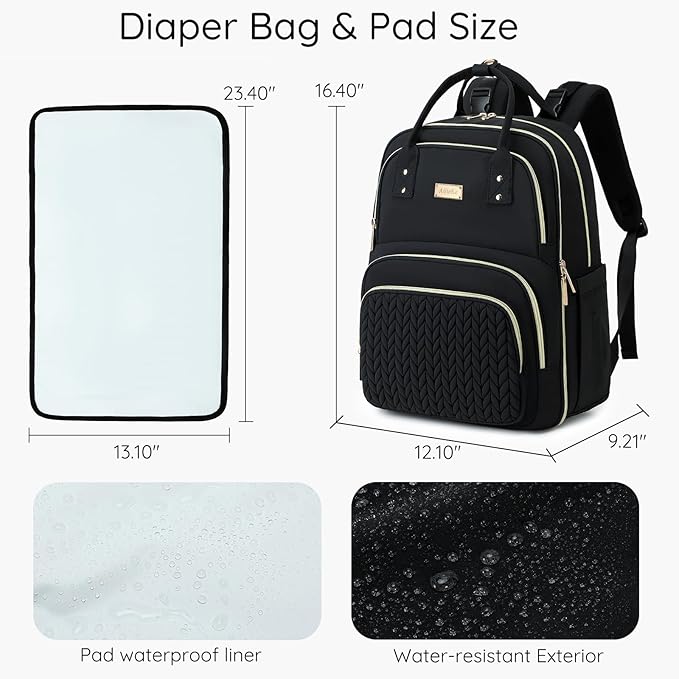 Diaper Bag Backpack - Large Multi functional, Boys, Girls & Baby Travel Essentials Tote with Changing Pad, Insulated Pockets, Stroller Straps, Waterproof - Baby Backpack for Mom & Maternity (Black)