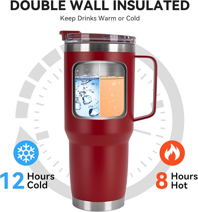 HASLE OUTFITTERS 30oz Tumbler With Handle, Insulated Travel Coffee Mug With Straw Leak-Proof Double Wall Stainless Steel Vacuum Tumblers Metal Cup with Straw for Hot and Cold Drink