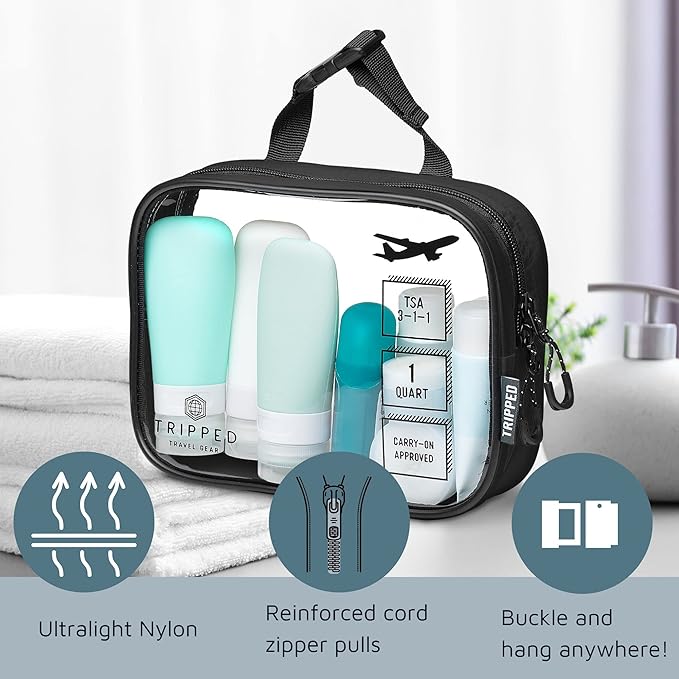 Toiletry Bag Kit Set: Hanging Travel Toiletry Bag + 311 TSA Cosmetic Liquid Bag + Ultralight Accessory Organizer Pouch
