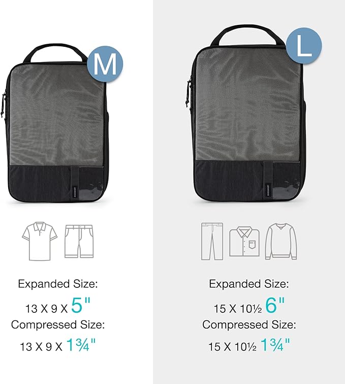 BAGSMART 6 Set Compression Packing Cubes - Lightweight Travel Essentials, Durable Luggage Organizer