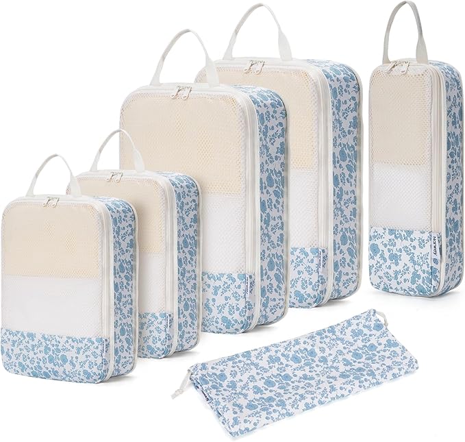 Narwey 6 Set Compression Packing Cubes for Travel Kids Women Carry on, Packing Organizers Bag for Backpack Luggage Suitcase Duffle Bags