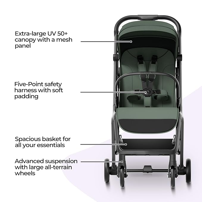 MAMA & BABY Packa Compact Travel Stroller – Lightweight, One-Hand Auto Folding, Portable & Lie-Flat Baby Stroller, Newborns and Toddlers Stroller with UPF 50+ Canopy & Mesh Ventilation