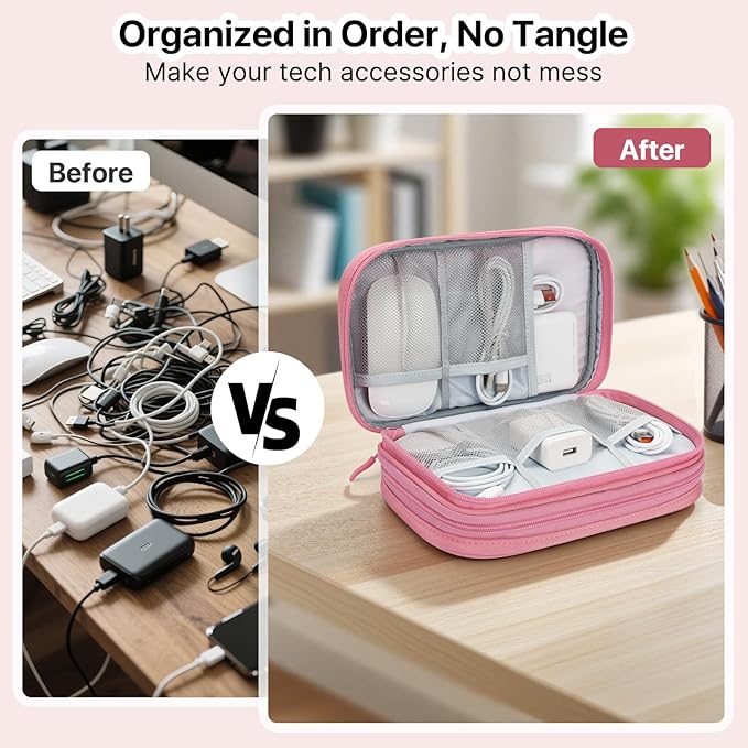 Skycase Tech Pouch - Lightweight Electronics Organizer Travel Case, Double Layers Travel Cable Organizer, All-in-One Storage Bag for Charger, Cord, Phone, Flash Drive, Accessories
