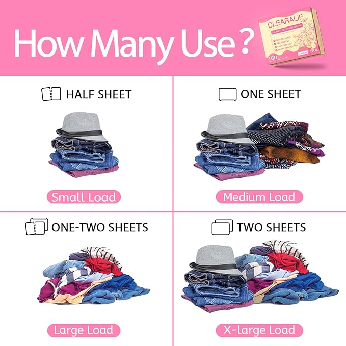 Laundry Detergent Sheets Up to 160 Loads, Fresh Flower - Great For Travel,Apartments, Dorms,CLEARALIF Laundry Detergent Strips Eco Friendly & Hypoallergenic - 80 Sheets