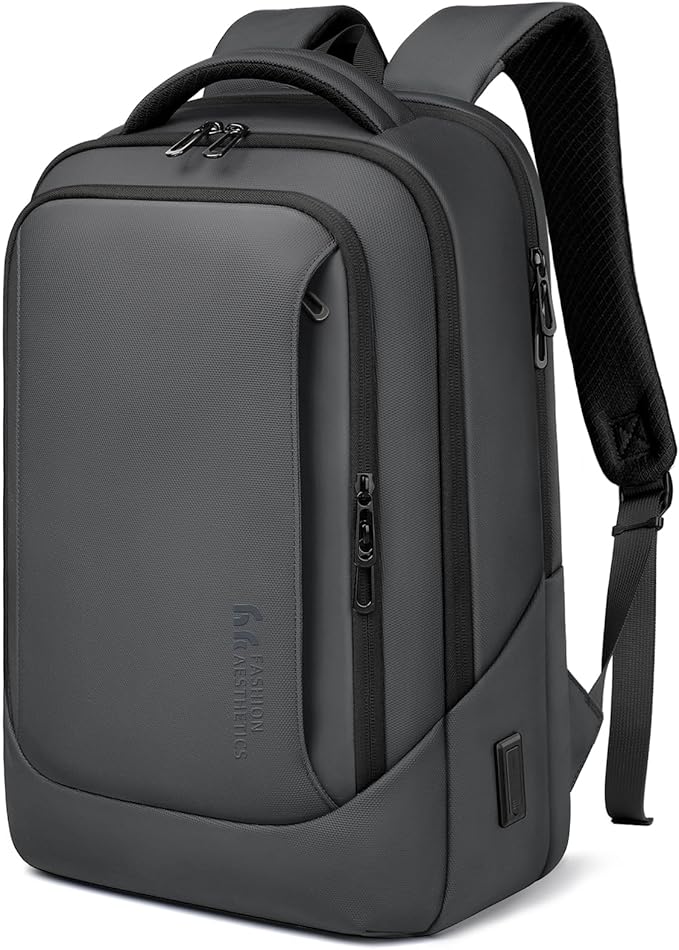 hk Laptop Backpack for Men with USB Charging Port Water-Resistant for 15.6 Inch Computer Bag Durable High-Tech Daypack Casual Backpack for Business Work College Weekender Travel- Dark Grey