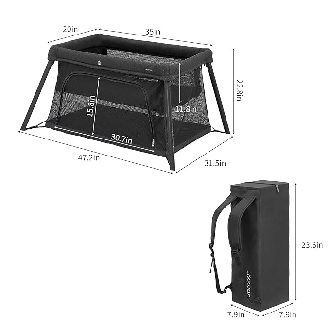 2 in 1 Portable Travel Crib for Toddler, Foldable Crib for Baby, Lightweight Playpen Collapsible Playard with Soft Mattress, Easy to Carry Baby Travel Bed for Outdoor, Indoor (Black)