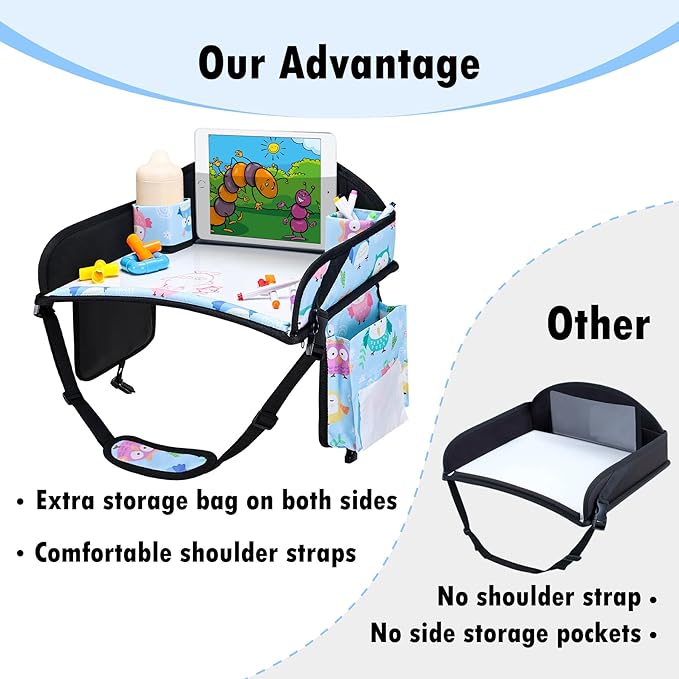 Kids Travel Tray, Car Seat Tray for kids Travel, Toddler Road Trip Essentials With Drawing Kit, Toddler Lap Desk Organizer for Car, Carseat Table for Airplane