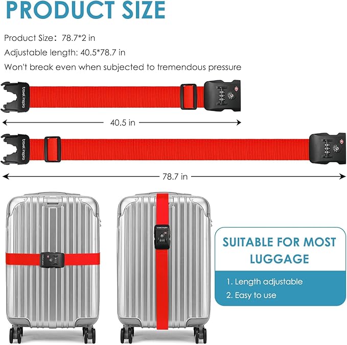 Travel Inspira Luggage Straps for Suitcases with TSA Lock, Protect Your Luggage Anti-Burst, High Visibility Color, Easy to Identify Luggage Adjustable Heavy Duty Belt for 20-32 Inch Suitcases