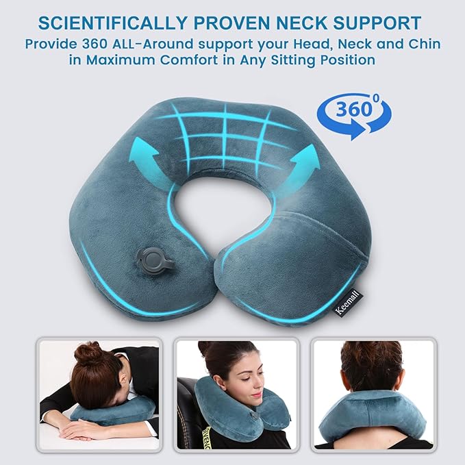2Pack Inflatable Travel Neck Pillow for Airplane Train Car Washable Pillowcase U Shaped Office Napping Pillow