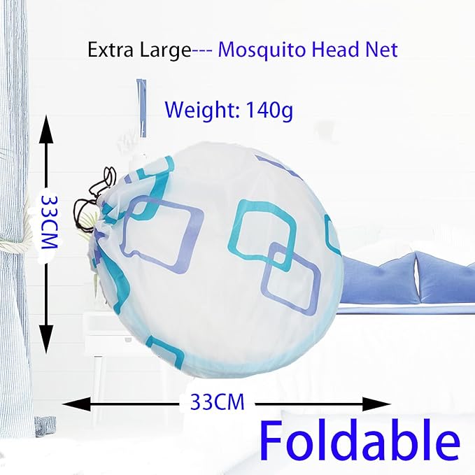 CMINGJ Portable Mosquito Head Net Foldable Pop-Up Travel Essentials Mosquito Net for Bed Free Installation-Large Size Suitable for Bedroom, Camping, nap (Extra Large)