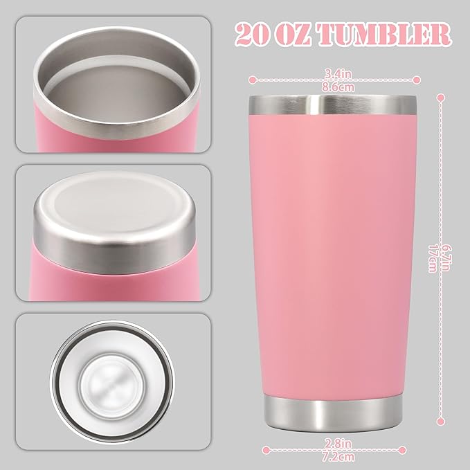 20 oz Tumbler with lid Double Wall Vacuum Insulated Tumblers Stainless Steel Coffee Mug Travel Coffee Tumbler Powder Coated Tumbler Cup Keep Hot&Cold - (Pink 1 Pack)