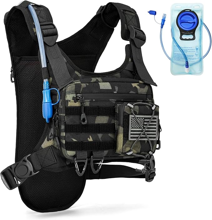 Hydration Vest（The design patent has been granted ）with 2L Water Bladder for Men and Women,Lightweight Adjustable Hydration Backpack,Reflective Running Hydration Chest Bag for Hiking Climbing Cycling