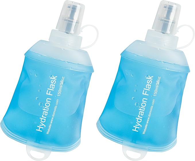 CLINTT 150ml Soft Flask, Foldable Running Water Bottle, TPU Folding Soft Water Flask, BPA-Free Collapsible Flask for Hydration Pack Running Vest, Cycling, Climbing, Hiking - 2Pcs, Blue